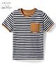 Arias Cotton Knit T-Shirt Yarn Dyed Stripe Half Sleeve Round Neck with Contrast Pocket Navy Blue 2-3 Years