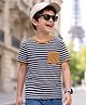 Arias Cotton Knit T-Shirt Yarn Dyed Stripe Half Sleeve Round Neck with Contrast Pocket Navy Blue 4-5 Years