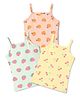 Babyhug 100% Cotton Single Jersey Knit Sleeveless Fruits Printed Slips Pack of 3 - Peach Yellow & Light Blue