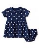 Babyhug Interlock Knit Knee Length Frock and Bloomer with Half Sleeves and Floral Print in Navy Blue for New born