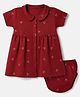 Babyhug Interlock Knit Cotton Half Sleeves Frocks with Bloomer & Cherry Print - Maroon