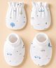Babyhug 100% Cotton Car Printed Mittens & Booties - White