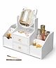 PLUSPOINT Makeup Desk Cosmetic Storage Box DIY-Organizer with Mirror & Drawers for Dressing Table, Vanity Countertop, Bathroom, Stationery, Makeup Organizer for Women and Girls - White