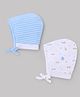Babyhug 100% Cotton Interlock Knit Stripped Cap with Vehicle Print Sky Blue & White Pack of 2 - Diameter 10 cm