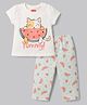 Babyhug Cotton Knit Half Sleeves Kitty & Watermelon Printed T-Shirt & Pyjama Night Suit - White