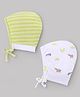 Babyhug 100% Cotton Interlock Knit Stripped Cap with Animal Print Light Green & White Pack of 2 - Diameter 10 cm