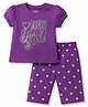Babyhug Cotton Knit Half Sleeves Hearts Printed T-Shirt & Capri Pant Night Suit - Purple