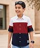 Pine Kids Cotton Woven Full Sleeves Colour Block Solid Colour Shirt - White Maroon & Navy
