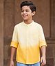 Pine Kids Cotton Woven Full Sleeves Solid Mandarin Collar Shirt with Ombre Effects-  Yellow