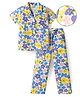 Honeyhap Premium Cotton Knit Half Sleeves Floral Printed Co-Ords Shirt & Pyjama Night Suit With Bio Wash- White & Blue