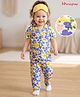 Honeyhap Premium Cotton Knit Half Sleeves Floral Printed Co-Ords Shirt & Pyjama Night Suit With Bio Wash- White & Blue