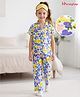 Honeyhap Premium Cotton Knit Half Sleeves Floral Printed Co-Ords Shirt & Pyjama Night Suit With Bio Wash- White & Blue