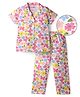 Honeyhap Premium Cotton Knit Half Sleeves Floral & Butterfly Printed Co-Ords Shirt & Pyjama Night Suit With Bio Wash- White & Pink