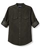 Pine Kids Cotton Woven Full Sleeves Solid Mandarin Collar Shirt - Dark Green