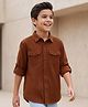 Pine Kids Cotton Woven Solid Shirts with Roll Up Sleeves Brown 4-5 Years