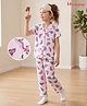 Honeyhap Premium Cotton Knit Half Sleeves Shirt & Pyjama Co-Ord Night Suit With Bio Finish & Butterfly Print - Festival Bloom