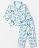 Little Darlings Single Jersey Knit Full Sleeves Co-Ords Shirt & Pyjama Night Suit with Animal Print - Sky Blue