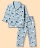 Little Darlings Single Jersey Knit Full Sleeves Co-Ords Shirt & Pyjama Night Suit with Animal Print - Sky Blue
