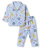 Little Darlings Single Jersey Knit Full Sleeves Co-Ords Shirt & Pyjama Night Suit with Dinosaur Print - Sky Blue