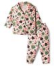 Little Darlings Single Jersey Knit Full Sleeves Leaf & Birds Printed Shirt & Pajama Night Suit - Peach