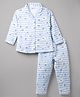 Little Darlings Single Jersey Knit Full Sleeves Striped & Star Printed Co-Ords Shirt & Pajama Night Suit - Light Blue