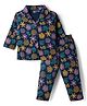Little Darlings Single Jersey Knit Full Sleeves Co-Ords Shirt & Pajama Night Suit with Floral Print - Navy