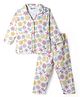 Little Darlings Single Jersey Knit Full Sleeves Co-Ords Shirt & Pajama Night Suit with Floral Print - White