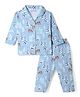 Little Darlings Single Jersey Knit Full Sleeves Co-Ords Shirt & Pajama Night Suit with Deer  Print - Light Blue