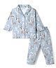 Little Darlings Single Jersey Knit Full Sleeves Co-Ords Shirt & Pajama Night Suit with Deer  Print - Light Grey