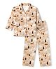 Little Darlings Single Jersey Knit Full Sleeves Co-Ords Shirt & Pyjama Night Suit with Animal Print - Light Brown