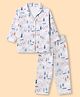 Little Darlings Single Jersey Knit Full Sleeves Co-Ords Shirt & Pyjama Night Suit with Animal Print - Light Grey