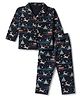 Little Darlings Single Jersey Knit Full Sleeves Co-Ords Shirt & Pyjama Night Suit with Rain Deer Print - Navy Blue