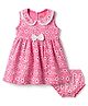 Babyhug Single Jersey Knit Sleeveless Floral Printed Frock With Bloomer & Bow Applique - Multicolor