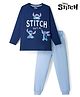Bonfino Disney 100% Cotton Knit Full Sleeves T-Shirt & Pyjama Night Suit With Stitch Graphic- Navy & Light Blue
