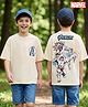 Primo Gino Marvel Cotton Knit T-Shirt Half Sleeve with Front and Back Avengers Graphics Beige 7-8 Years