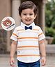 Babyhug Cotton Knit Half Sleeves Stripe Polo T-Shirt with Bow Tie - White