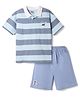 Primo Gino Disney 100% Cotton Knit Half Sleeves Striped T-Shirt & Shorts Set With Front & Back  Mickey Mouse Graphic - Blue