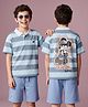Primo Gino Disney 100% Cotton Knit Half Sleeves Striped T-Shirt & Shorts Set With Front & Back  Mickey Mouse Graphic - Blue