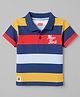 Babyhug Cotton Knit Half Sleeves Striped Polo T-Shirt   with Text Embroidered - Navy Blue