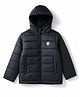 Pine Kid Woven Hooded Padded Winter Jacket with Full Sleeves - Black
