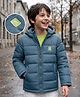 Pine Kids  Woven Full Sleeves Hooded Padded Solid Colour Jacket - Blue