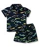 CUCUMBER Sinker Knit Half Sleeves Co-Ords Let's Fly Printed Shirt & Shorts NIght Suit - Navy