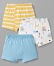 Babyhug 100% Cotton Single Jersey Knit Striped & Bear Printed Trunks Pack of 3 - White Yellow & Blue