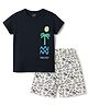 CUCUMBER Sinker Knit Half Sleeves Beach Theme Printed T-Shirt & Shorts Set - Navy Blue