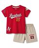 CUCUMBER Sinker Knit Half Sleeves Text Printed T-Shirt & Shorts Set - Red