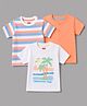 Babyhug Cotton Knit Half Sleeves Striped & Solid T-Shirts Pack Of 3 - Orange & White