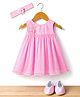 Enfance Net Woven Sleeveless Dress With Headband & Pair Of Shoes - Pink