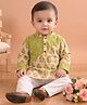 Kinder Kids Cotton Woven Full Sleeves Floral Printed Kurta Pyjama Set - Green
