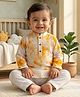 Kinder Kids Cotton Woven Three Fourth Sleeves Shibori Printed Mirror Work Detailed Kurta Pyjama Set - Yellow