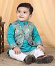 Kinder Kids Cotton Woven Full Sleeves Solid Kurta & Pyjama With Elephant & Abstract Printed Jacket Set - Green